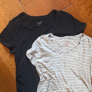 Black and Gray Striped Maternity T-Shirts